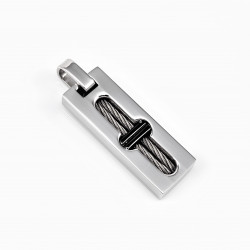 60cm Ketting Heren + Rechthoekige Hanger - RVS Zilverkleur-Zwart