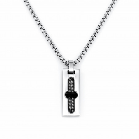 60cm Ketting Heren + Rechthoekige Hanger - RVS Zilverkleur-Zwart