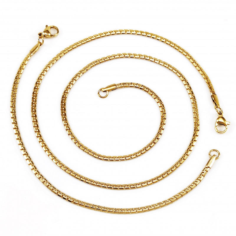 Platte Slangen Schakelsketting + Dames Armband Set - Goudkleurige Roestvrij Staal Platte Slangen Schakelsketting + Dames Armband Set - Goudkleurige Roestvrij Staal