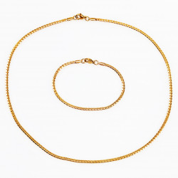 Platte Slangen Schakelsketting + Dames Armband Set - Goudkleurige Roestvrij Staal