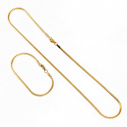 Platte Slangen Schakelsketting + Dames Armband Set - Goudkleurige Roestvrij Staal