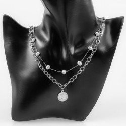 Set van 2 Dames Kettingen - Zilverkleurige RVS - Munthanger Ketting - Parels Ketting