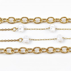Set van 2 Dames Kettingen - Goudkleurige RVS - Munthanger Ketting - Parels Ketting