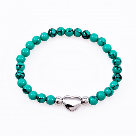 Groen Turkoois Armband Dames - Natuursteen - Elastiche - Kralen Armband met RVS Hart