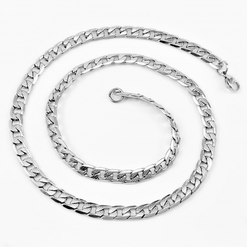 55cm x 6,5mm Gedetailleerde Ketting Heren - RVS Zilverkleur - Cubaanse Schakelketting