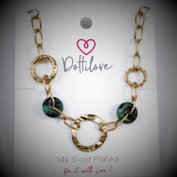 Schakelsketting met Natuursteen Groen - RVS Geel Gold Plated- Dottilove Dames Ketting