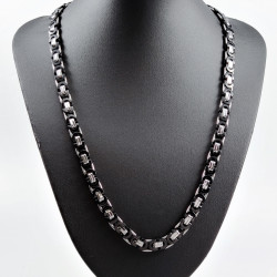 60cm x 8,5mm Heren Koningsketting - Platte Schakelketting - Zilverkleurige/Zwart-PVD RVS