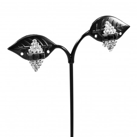 Clip Oorbellen Zwart - Boog Design - Strass Clip-on Oorbellen Dames