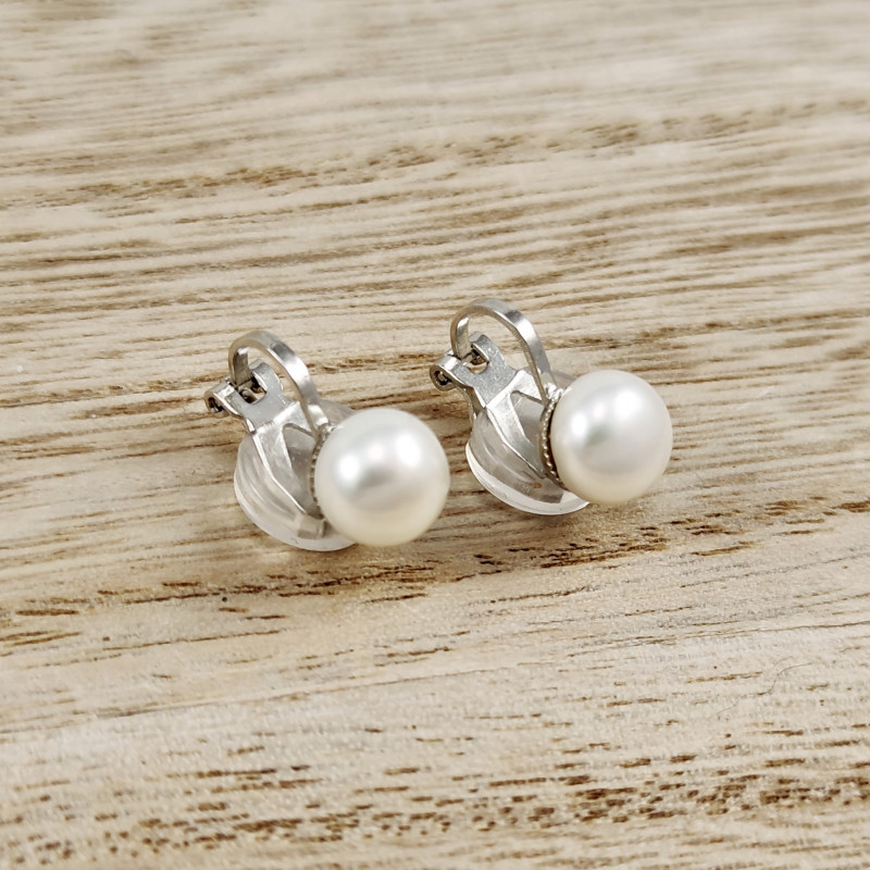 Witte Zoetwater Parel Clip-on Oorbellen Dames - 8mm Parel Oorclips