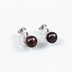 Zwarte Zoetwater Parel Clip-on Oorbellen Dames - 8mm Parel Oorclips