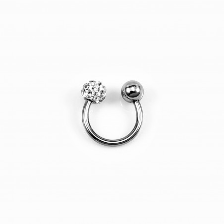 RVS Hoefijzer met Strass Bolletje - Piercing Neus - Septum - Tragus - Helix