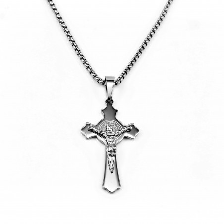 genoeg Oxideren vals 60cm x 3mm Ketting + Kruishanger Benedictus Dames en Heren - RVS Zilver Kleur - Katholiek Kruis Hanger genoeg Oxideren vals 60cm x 3mm Ketting + Kruishanger Benedictus Dames en Heren - RVS Zilver Kleur - Katholiek Kruis Hanger