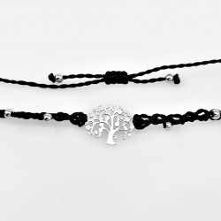 Handgemaakt Zwarte Macramé Armband - RVS Levensboom