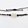 Handgemaakte Zwarte Macramé Armband - RVS Levensboom Goudkleur