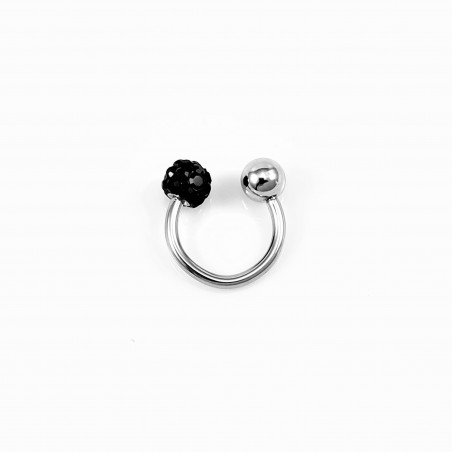 RVS Hoefijzer met Zwarte Strass Bolletje - Piercing Neus - Septum - Tragus - Helix