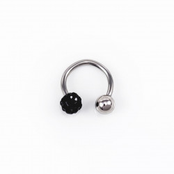 RVS Hoefijzer met Zwarte Strass Bolletje - Piercing Neus - Septum - Tragus - Helix