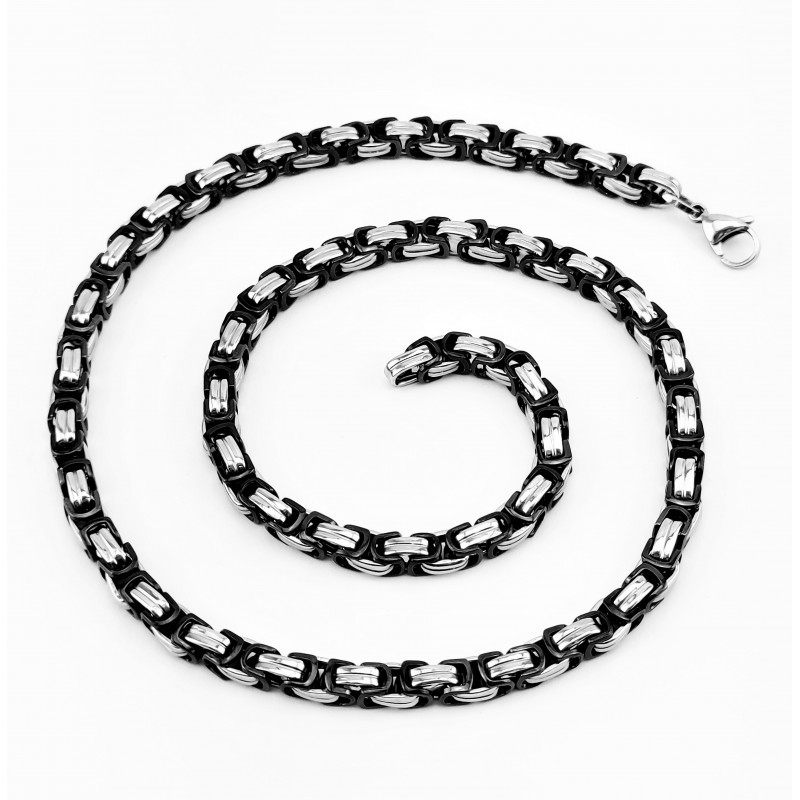 55cm x 6mm Vierkant Koningsketting Heren - RVS Zwart-Zilverkleur - Schakelketting