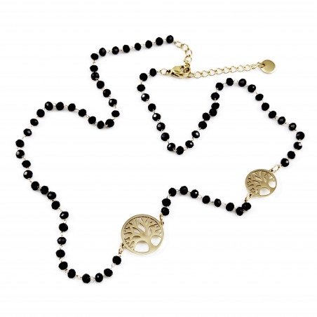 Kristallen Ketting Dames - Verguld RVS Levensboom Symbool - Zwarte Choker