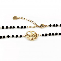 Kristallen Ketting Dames - Verguld RVS Levensboom Symbool - Zwarte Choker