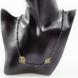 Kristallen Ketting Dames - Verguld RVS Levensboom Symbool - Zwarte Choker