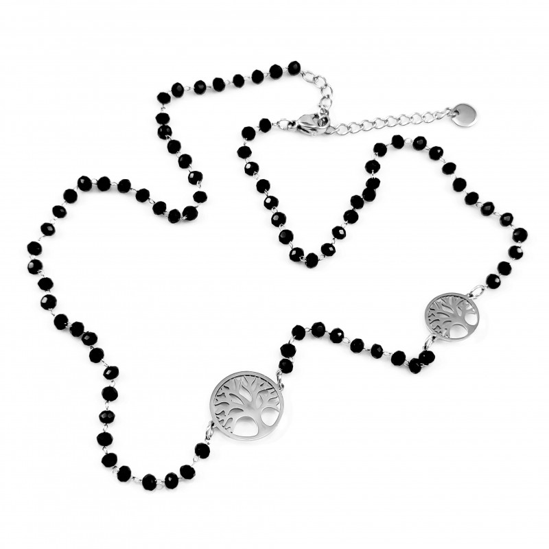 Kristallen Ketting Dames - RVS Levensboom Symbool - Zwarte Choker Kristallen Ketting Dames - RVS Levensboom Symbool - Zwarte Choker