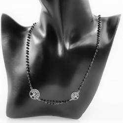 Kristallen Ketting Dames - RVS Levensboom Symbool - Zwarte Choker