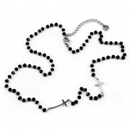 Kristallen Ketting Dames - RVS Kruisen - Zwarte Choker