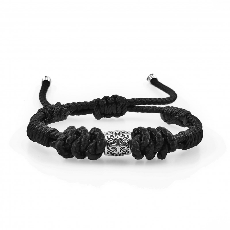 Handgemaakt Zwarte Macramé Armband Heren - RVS Kruis Handgemaakt Zwarte Macramé Armband Heren - RVS Kruis