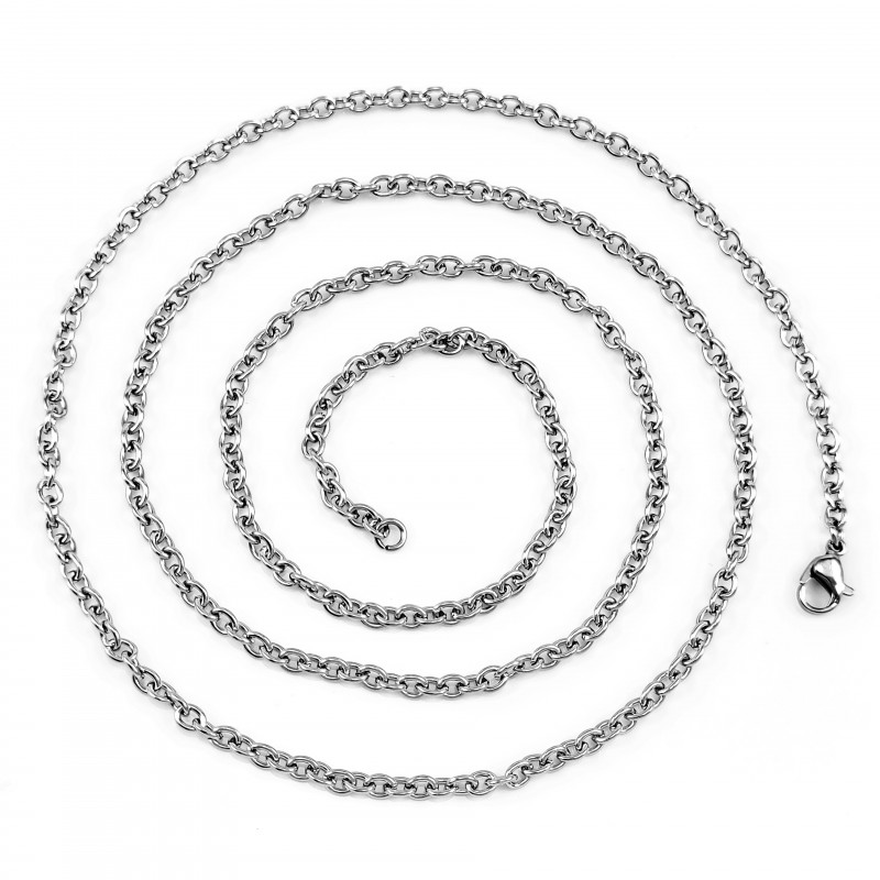 75cm x 3mm Ketting Dames en Heren - RVS Zilverkleur - Geforceerde Schakelketting