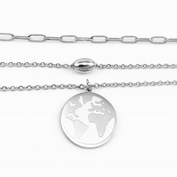 Drielaagse ketting Dames - RVS Zilverkleur - Geforceerde Schakelketting - Paperclip Schakelsketting World Design