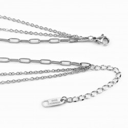 Drielaagse ketting Dames - RVS Zilverkleur - Geforceerde Schakelketting - Paperclip Schakelsketting World Design