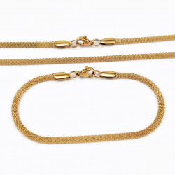 Mesh Schakelsketting + Armband Dames Set - Verguld RVS