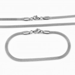 Mesh Schakelsketting + Armband Dames Set - RVS Zilverkleur
