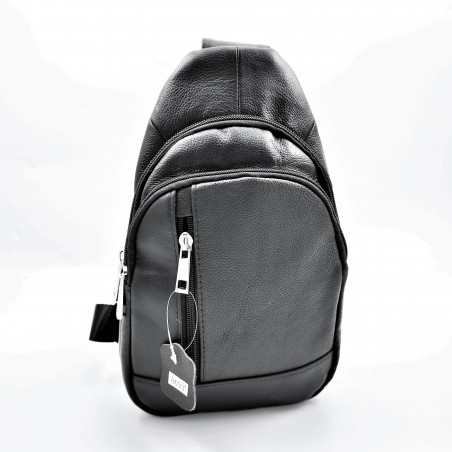 Zwarte Leren Crossbody Unisex Schoudertas Slingbag