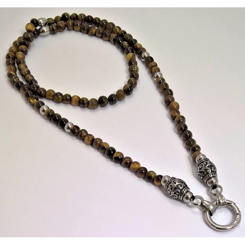 Tijgeroog Biker Ketting Rozenkrans-Hanger