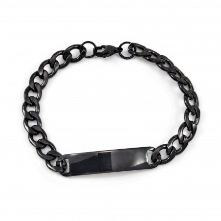 21cm - 8mm ID-Armband Heren - Zwarte PVD RVS - Gourmet Schakelarmband met Plaat