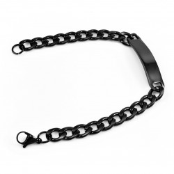 21cm - 8mm ID-Armband Heren - Zwarte PVD RVS - Gourmet Schakelarmband met Plaat