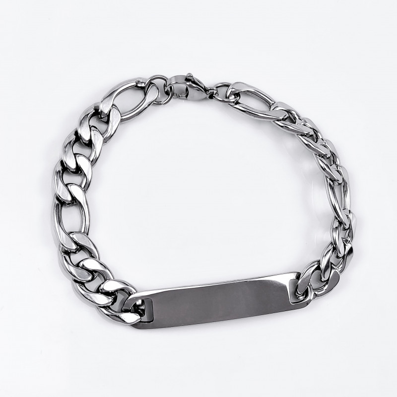 21cm - 10mm ID-Armband Heren - RVS Zilverkleur - Figaro Schakelarmband met Plaat 21cm - 10mm ID-Armband Heren - RVS Zilverkleur - Figaro Schakelarmband met Plaat
