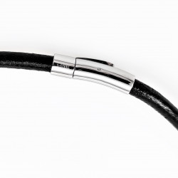 73cm - 6mm Leren Ketting Heren - RVS Sluiting - Zwarte Koord ketting