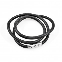 73cm - 6mm Leren Ketting Heren - RVS Sluiting - Zwarte Koord ketting
