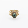Dottilove - Dames Gevederde Steen Ring - RVS Geel Gold Plated - Ring met Groene Steen