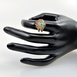 Dottilove - Dames Gevederde Steen Ring - RVS Geel Gold Plated - Ring met Groene Steen