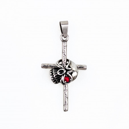 Kruishanger Doodshoofd Dames Heren - RVS - Gotische Sieraad - Skull met Kruis Hanger