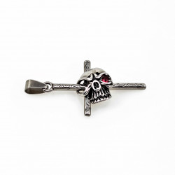 60cm x 3mm Jasseron Ketting + Kruishanger Doodshoofd Dames Heren - RVS - Gotische Sieraad - Skull met Kruis Hanger