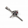60cm x 3mm Jasseron Ketting + Kruishanger Doodshoofd Dames Heren - RVS - Gotische Sieraad - Skull met Kruis Hanger