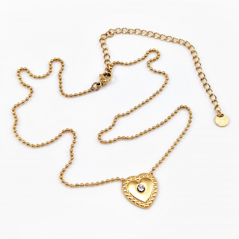 Dottilove Ketting Dames - 14K Geelgoud Verguld RVS - Bolletjeshalsband met Hart Ketting Lengte 50 cm