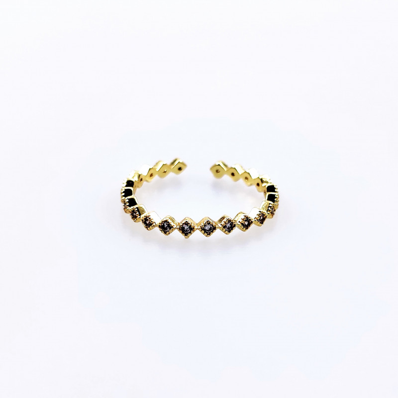 Dottilove - Smale Ring met Zirkonias - 14K Geelgoud Verguld - One Size Dames Ruitvorm Ring