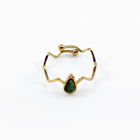 Dottilove - Zig Zag Ring met Groene Natuursteen Dames - RVS Geel Gold Plated - One Size