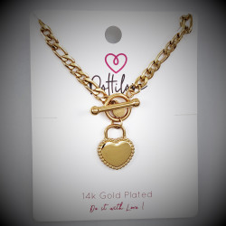 Dottillove Ketting Dames - Figaro Schakelketting met Hart - Geel Gold Plated op RVS