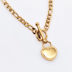Dottillove Ketting Dames - Figaro Schakelketting met Hart - Geel Gold Plated op RVS